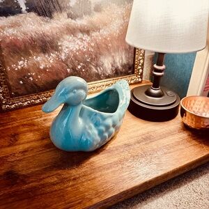 Vintage Ceramic Duck Planter in Blue